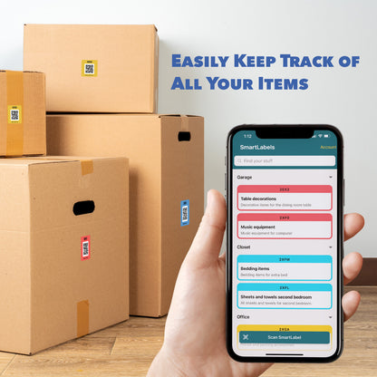 Smart Labels QR Code Stickers Pack of 4 (Starter Pack) Made in USA-QR Code Labels for Storage & Inventory Tracking, Storage Unit Organization,App Stickers for Inventory Organization & Moving Supplies